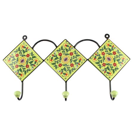 Pea Green Leaf Flower Ceramic Tile Hook